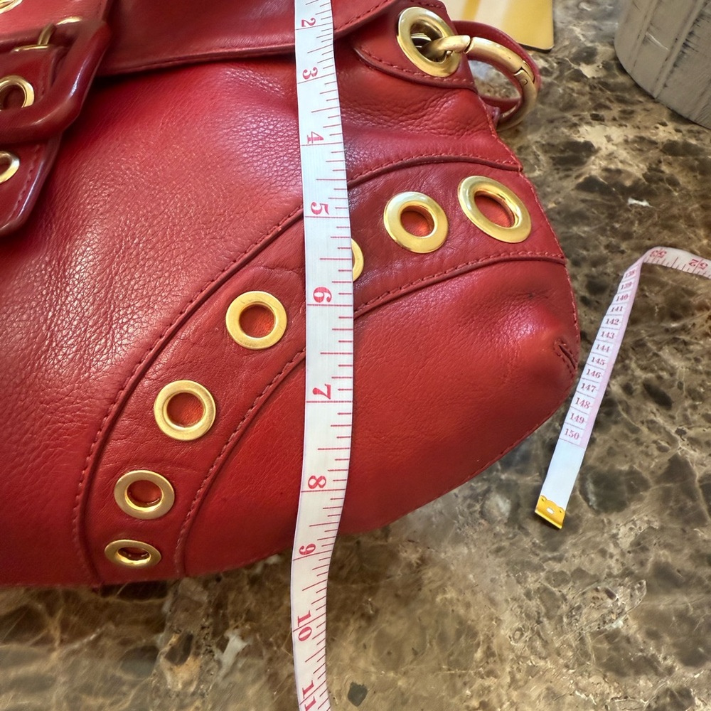 Cole Haan Womens Handbag Red Leather Metal Hardware Saddlebag Crossbody - Picture 7 of 11